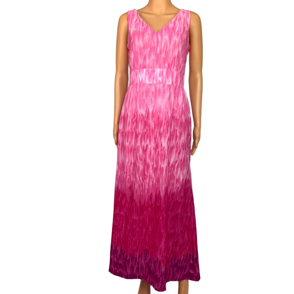 Vintage Pink Maxi Dress Ombré Leslie Fay Women's M Sleeveless